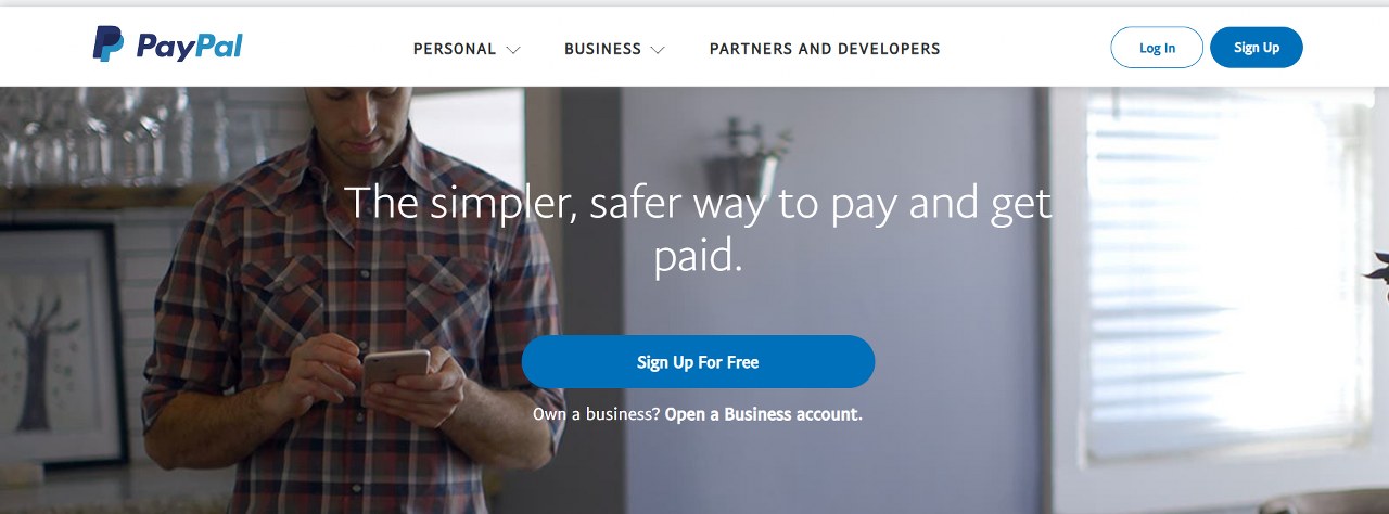 Paypal website homepage.