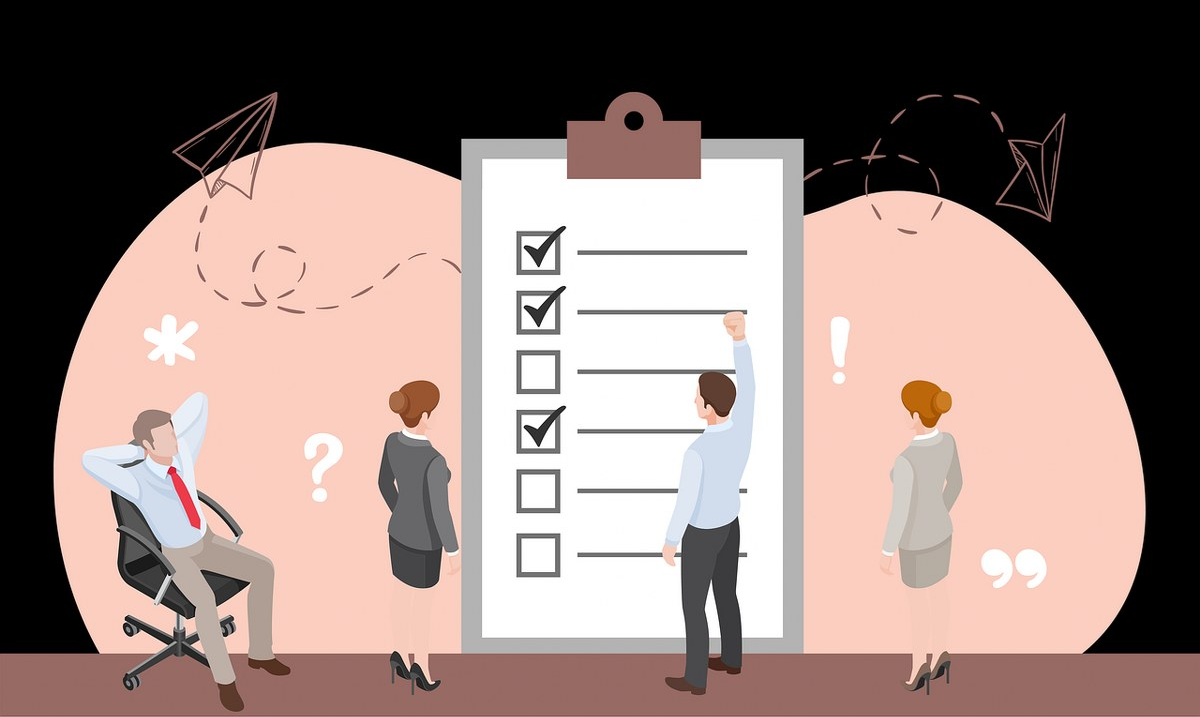 People observing a clipboard list.