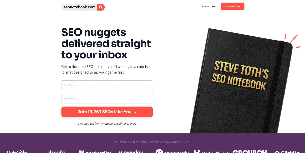 SEO Notebook's website.