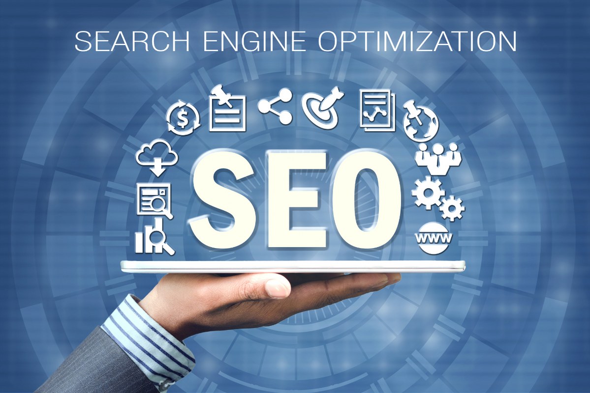 SEO - Search Engine Optimization infographic displayed as hologram.