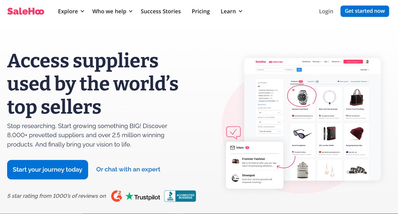 Salehoo website homepage.