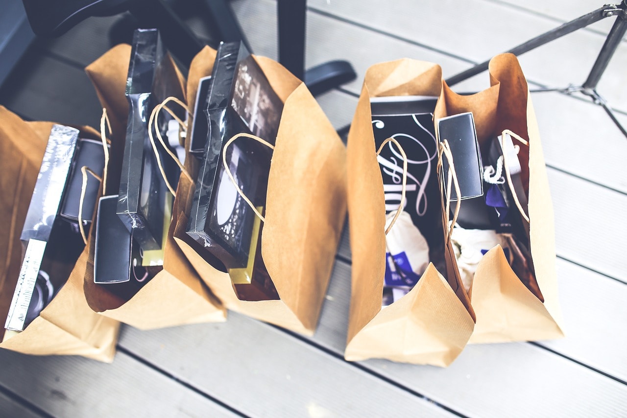Shopping bags with items inside.