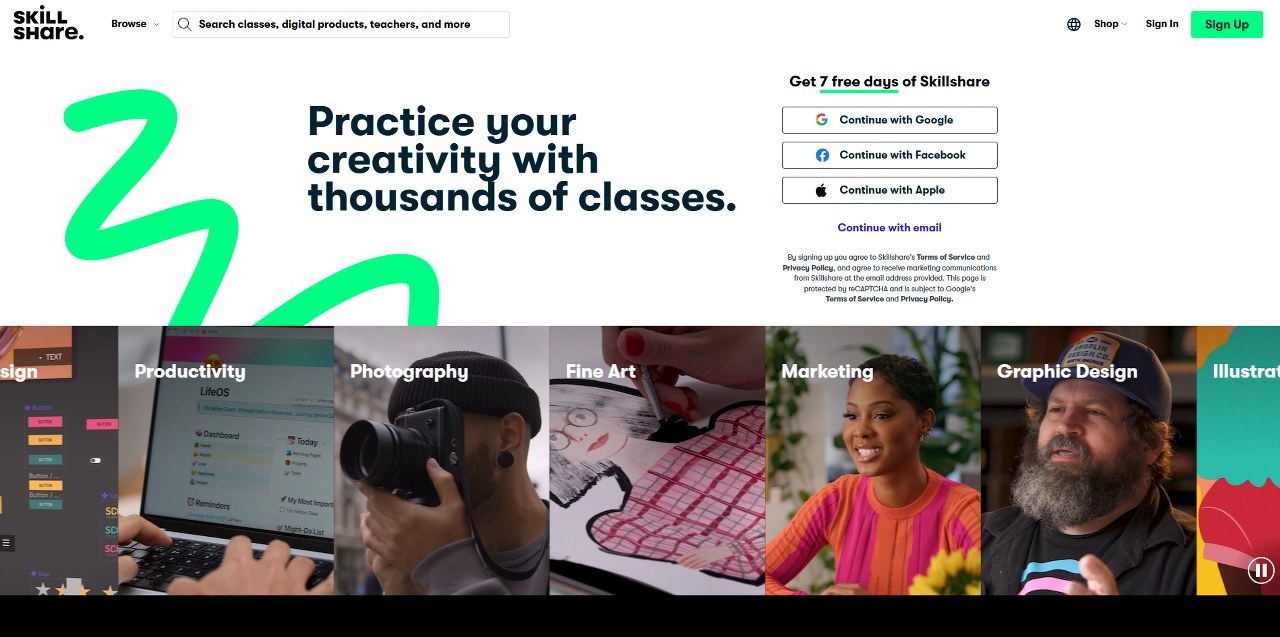 Skillshare's website.