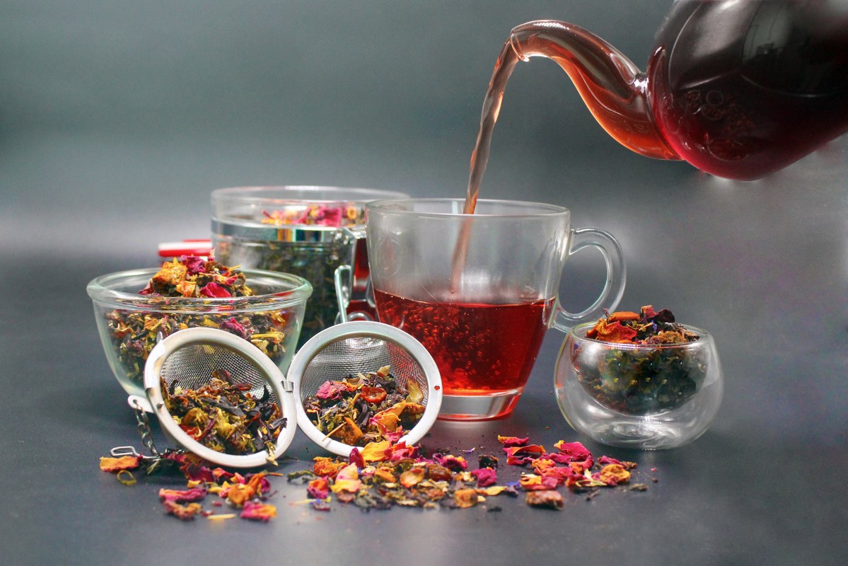 Tea and Tea Leaves in Cups.
