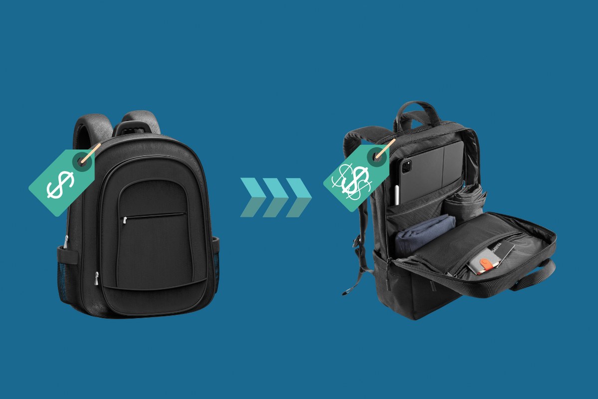 Upselling sample of basic laptop bag upgrading to premium one.