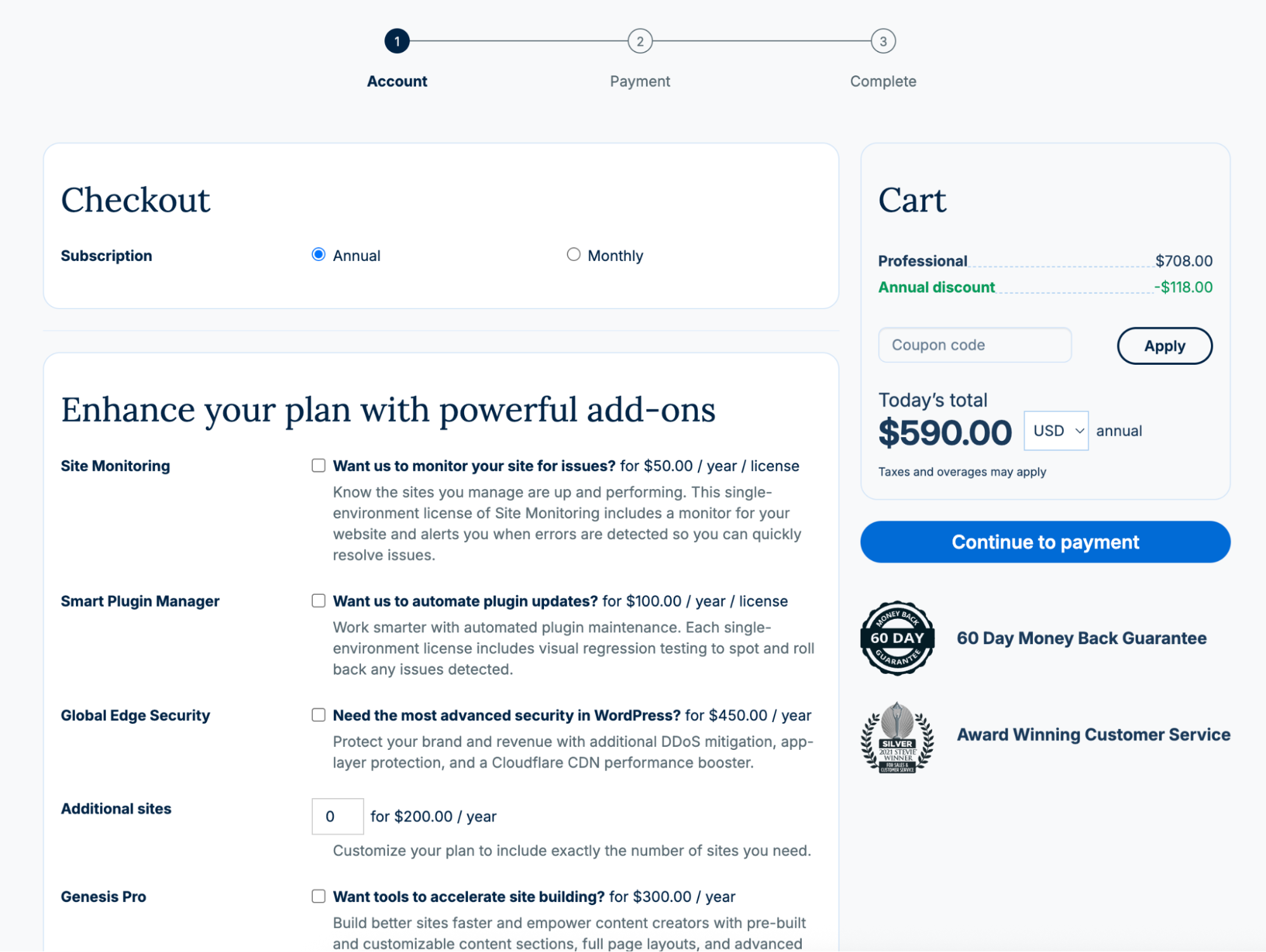 Screenshot of the checkout