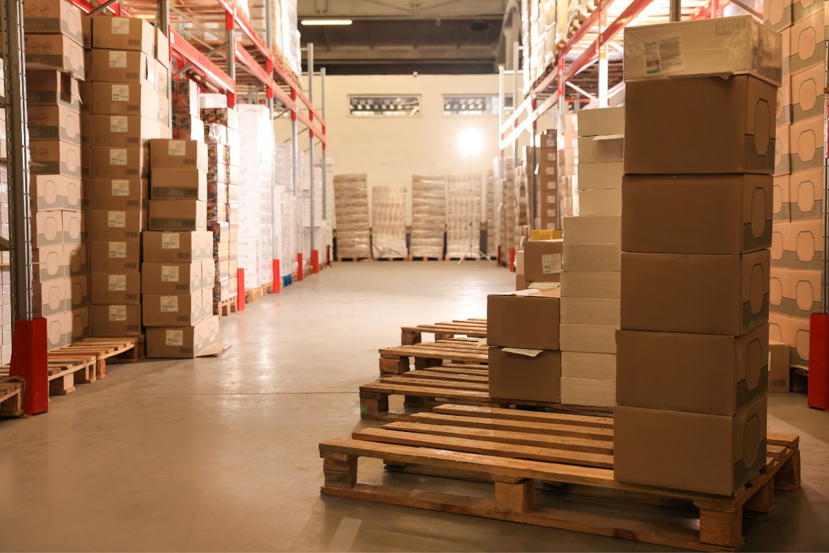 Warehouse with Lots of boxed books.