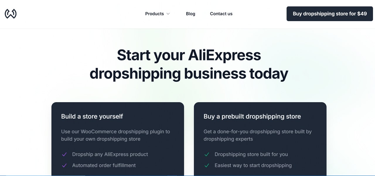 WooDropshipping website homepage.
