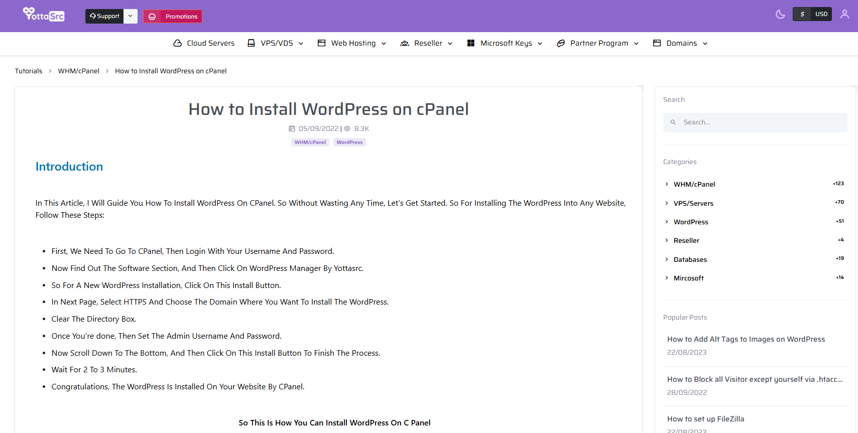 How to install WordPress article