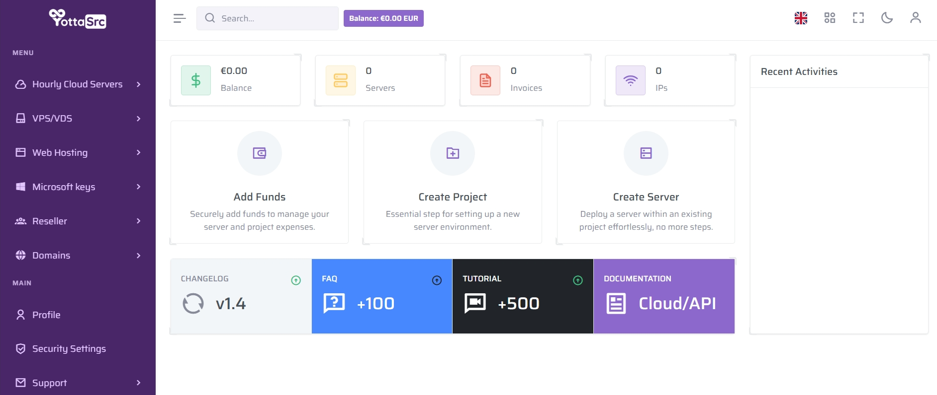screenshot of the dashboard