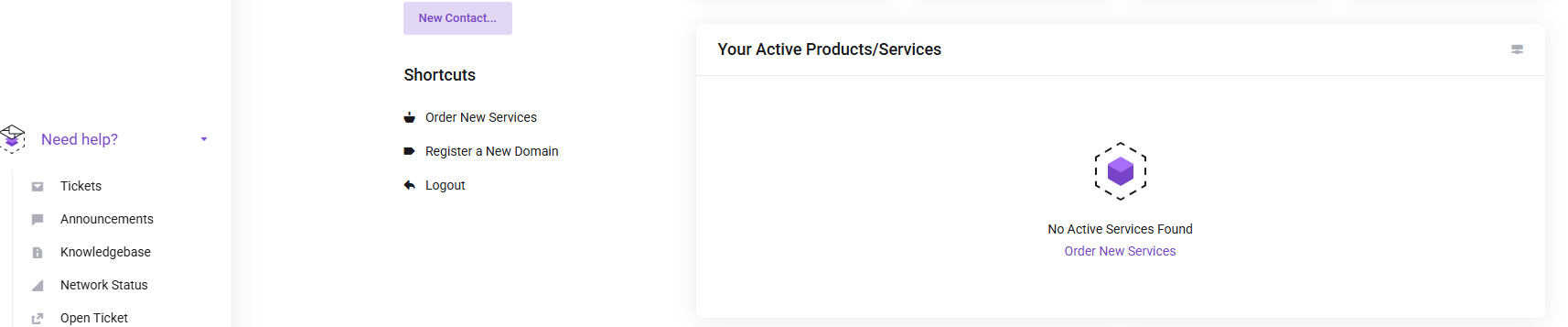 Acrive products/services tab