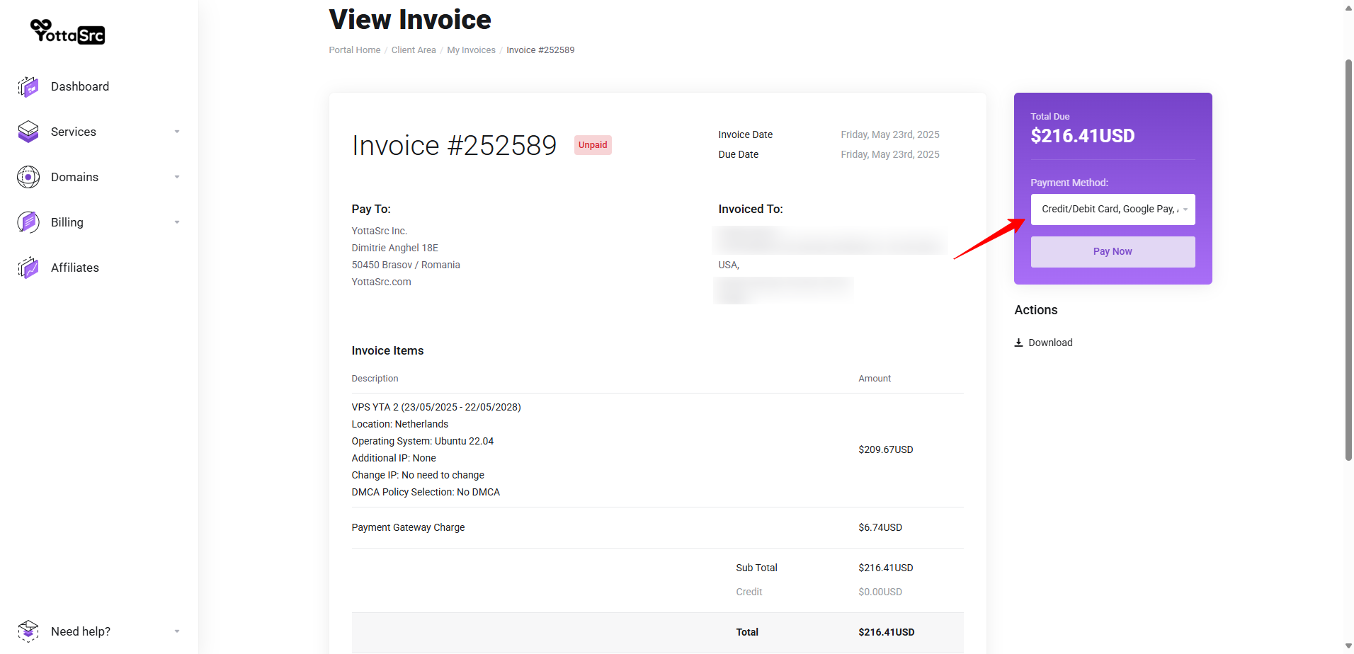 screenshot of Invoice
