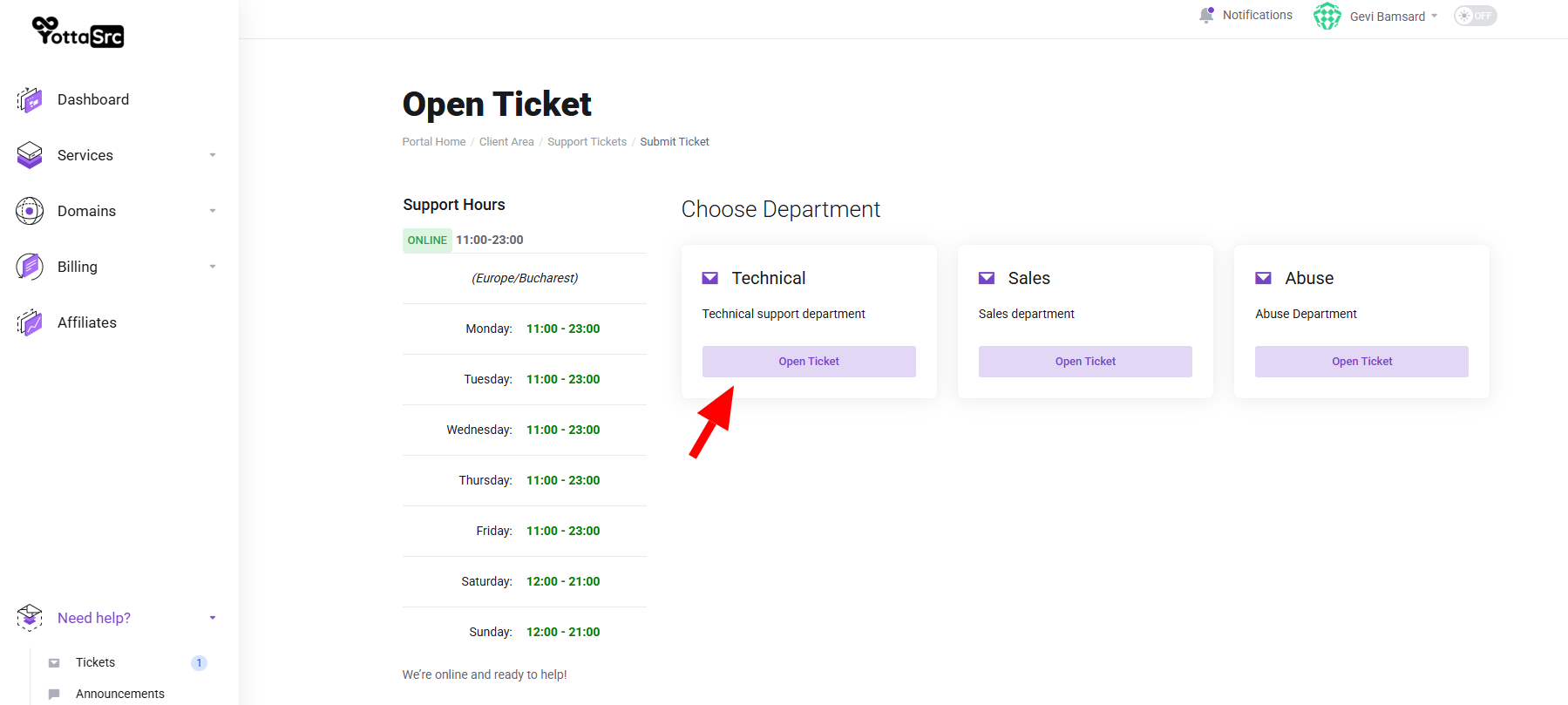 Open Ticket button