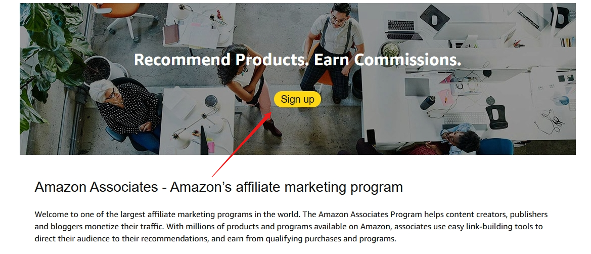 AWS Affiliate Program sign‑up button screenshot