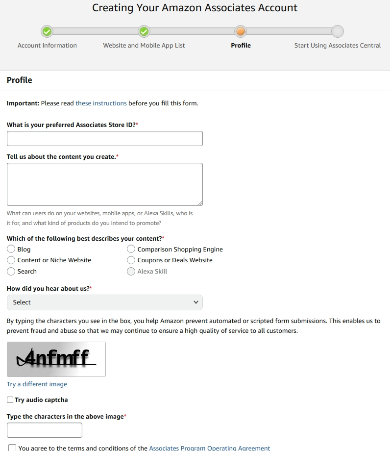 AWS Affiliate Program associate ID page screenshot