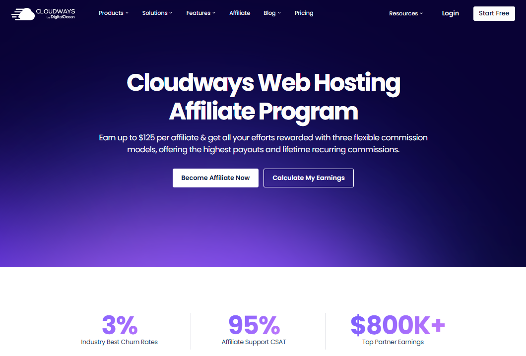 Cloudways Hosting Affiliate Program landing page