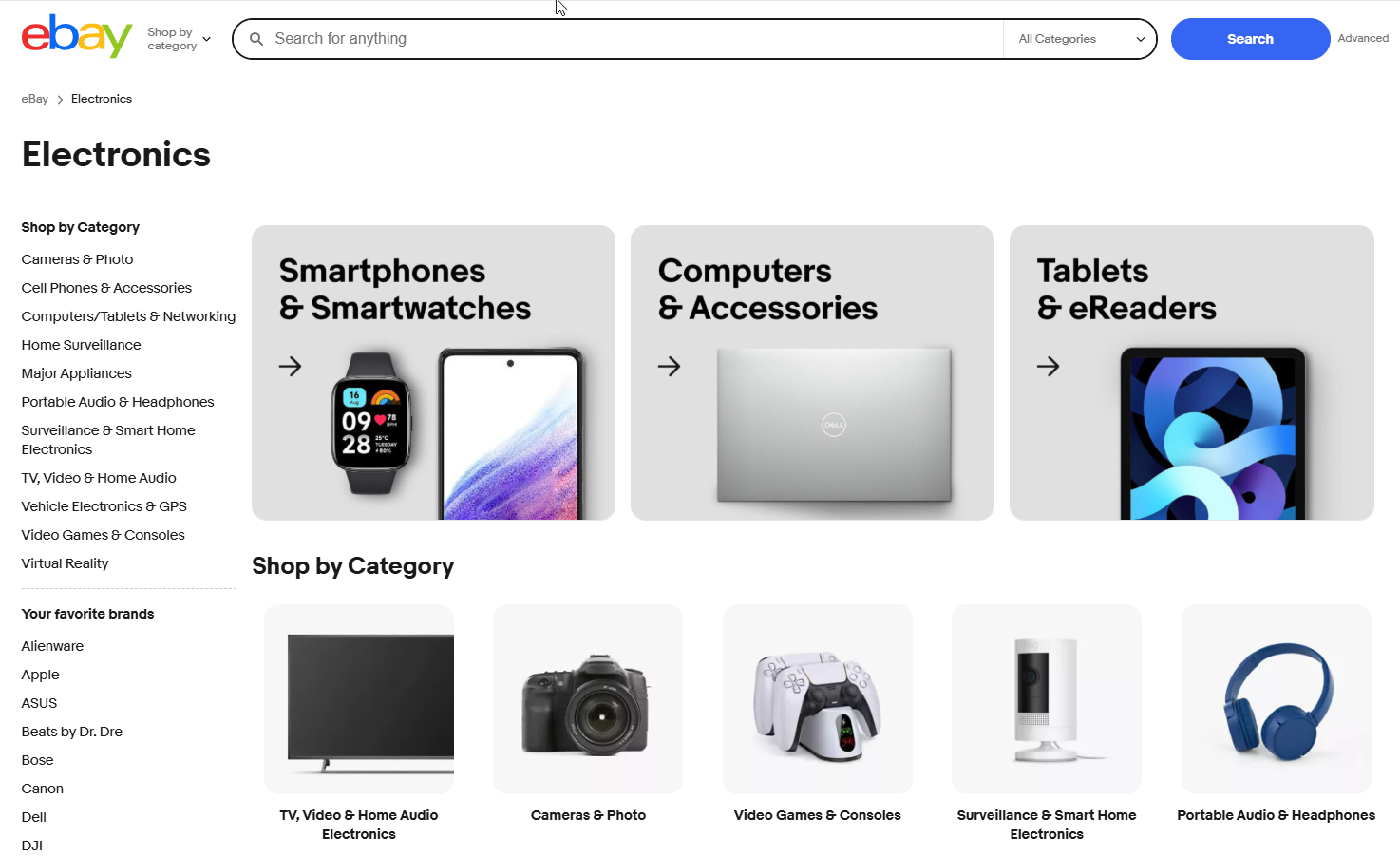eBay electronics homepage screenshot