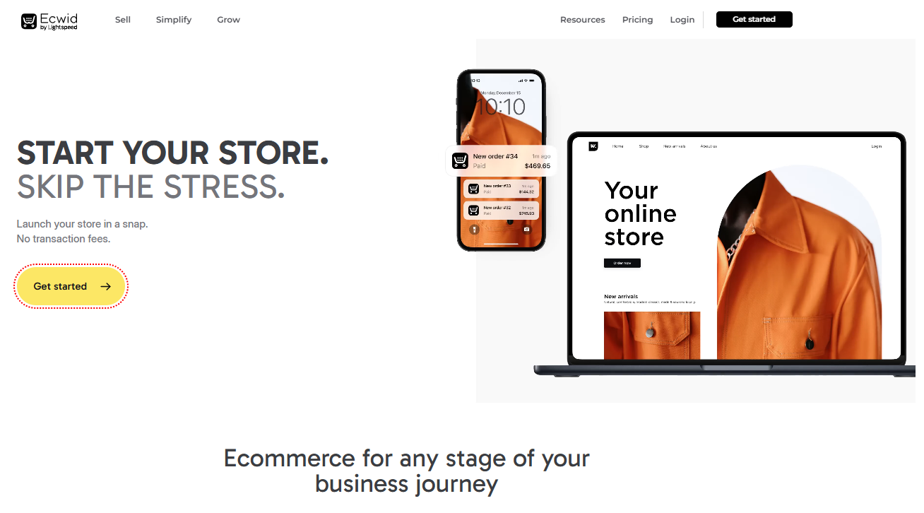 Ecwid website screenshot