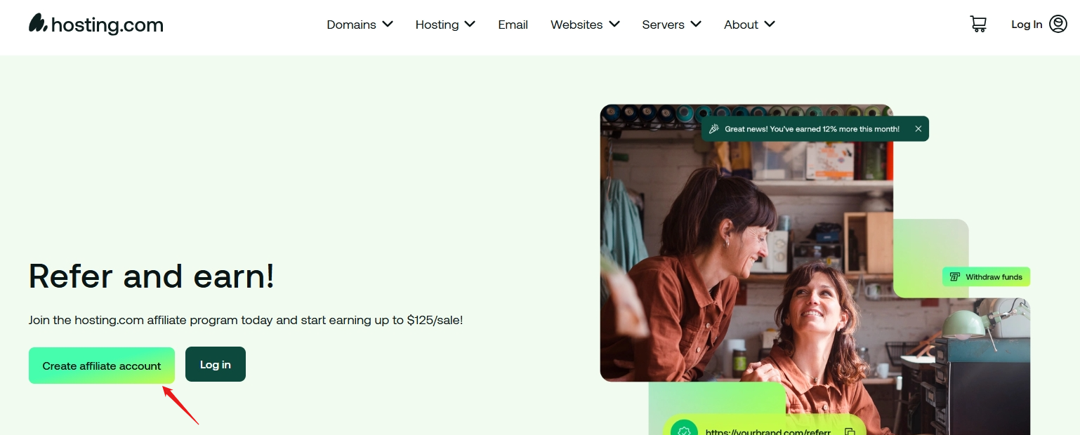 Screenshot of Hosting.com affiliate sign-up button