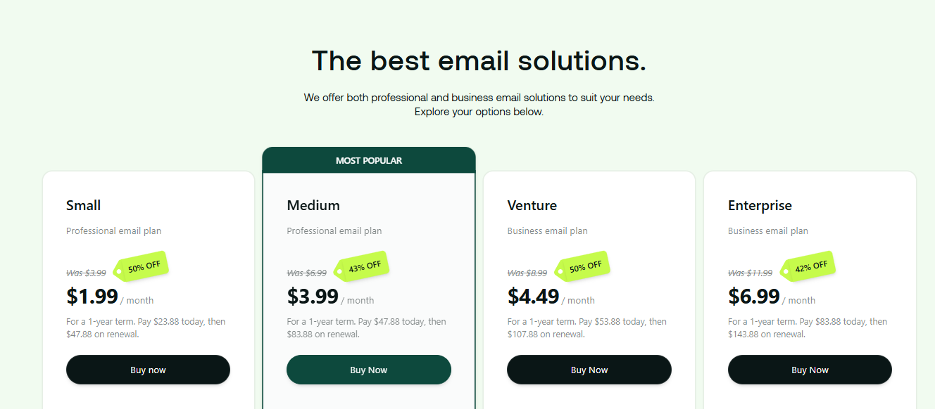 Hosting.com email hosting plan comparison