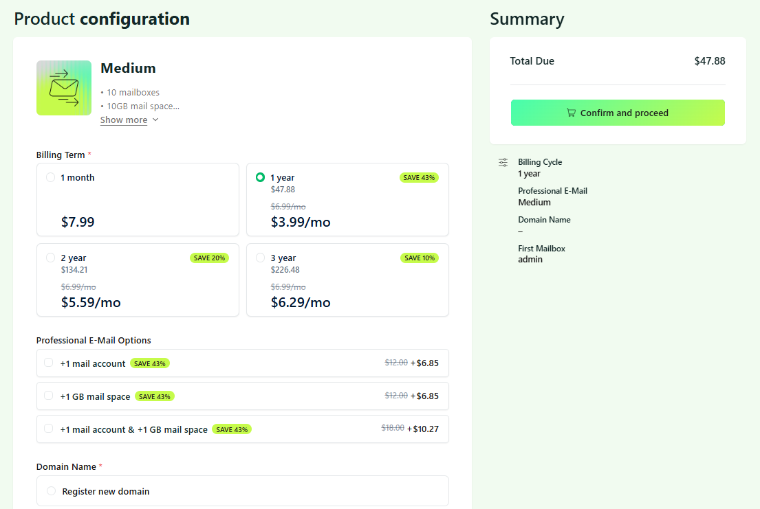 Hosting.com email hosting account creation