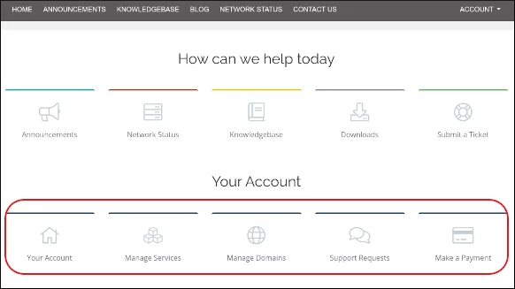 Hosting.com customer portal landing page