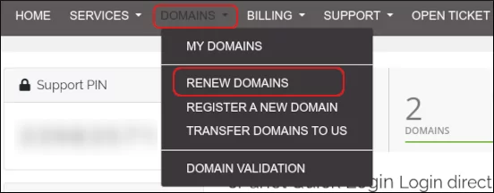 Hosting.com Renew Domains menu option