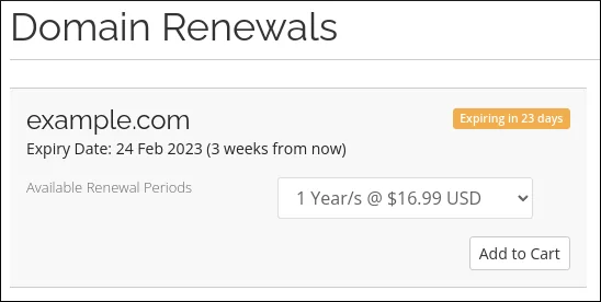 Hosting.com domain list renewal length selector