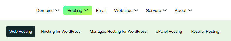 Hosting.com Shared Hosting menu