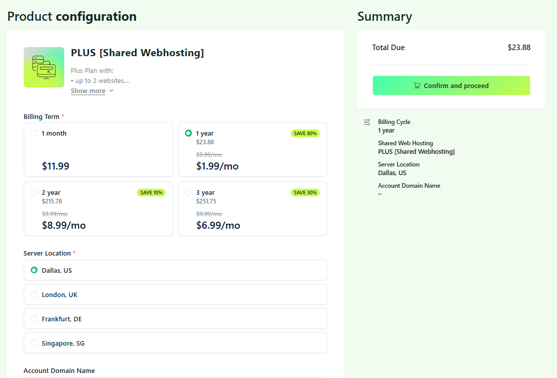 Hosting.com account creation or login page