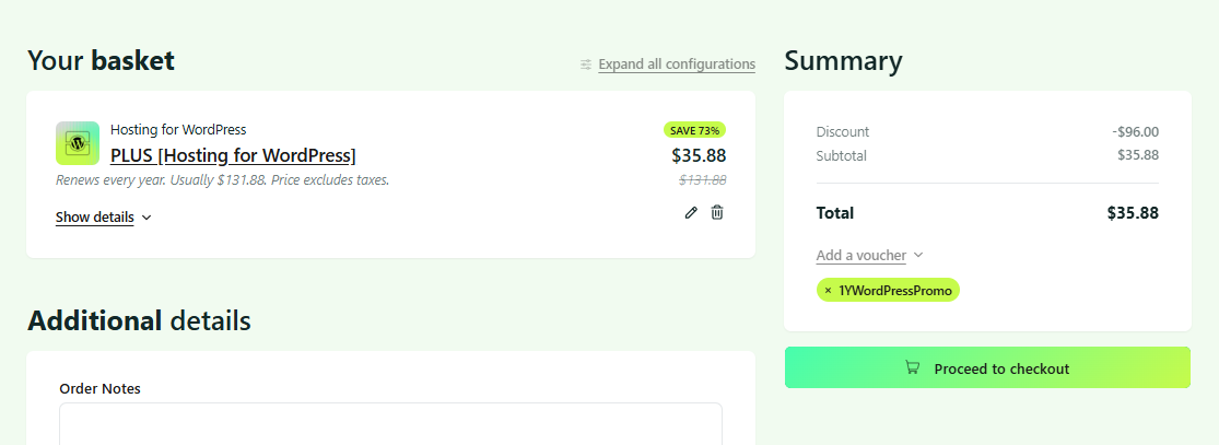 Hosting.com domain entry and billing cycle configuration screen