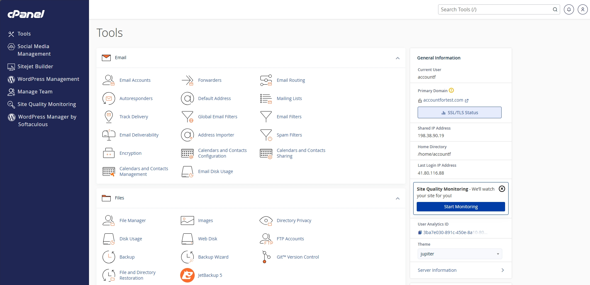 cPanel control panel