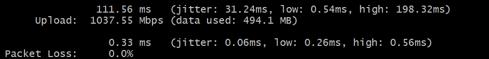 Network Speed Test result