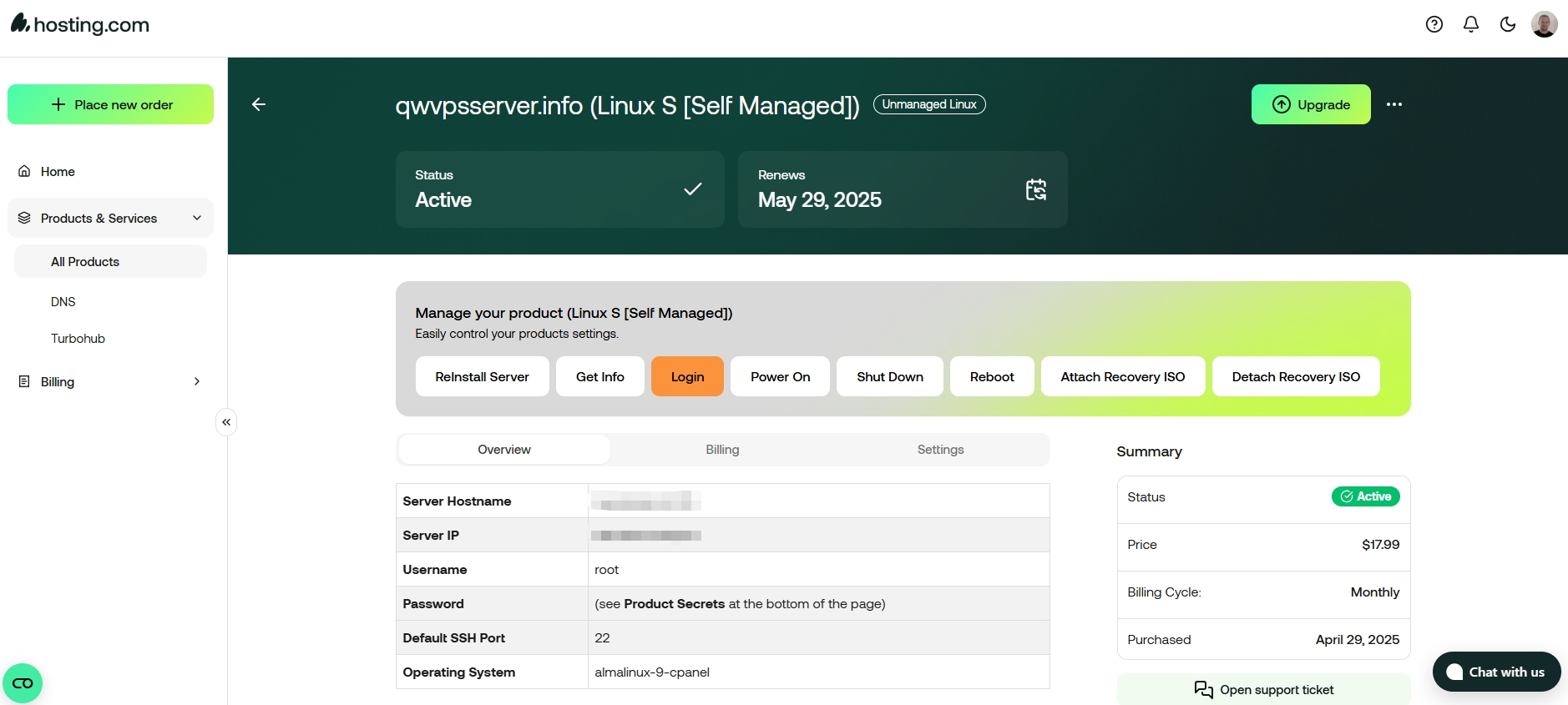 screenshot of Login tab
