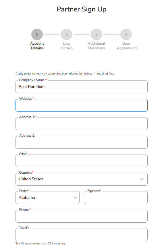 IONOS Affiliate Program registration form screenshot