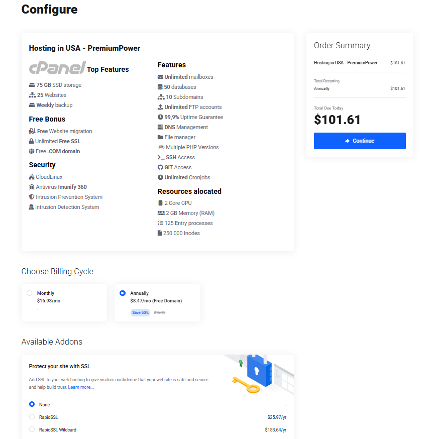 IPHOST plan configuration page