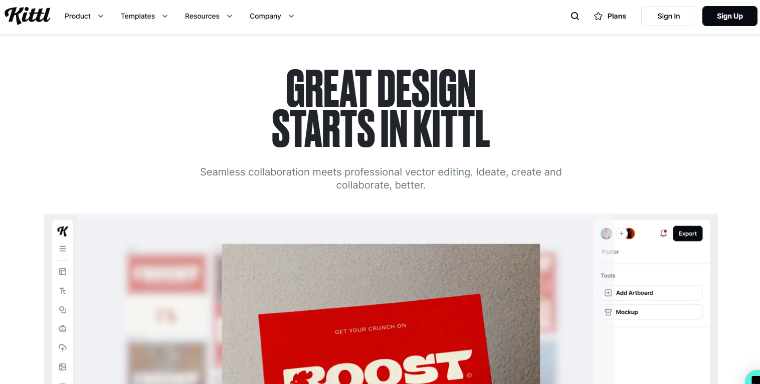 Kittl homepage screenshot