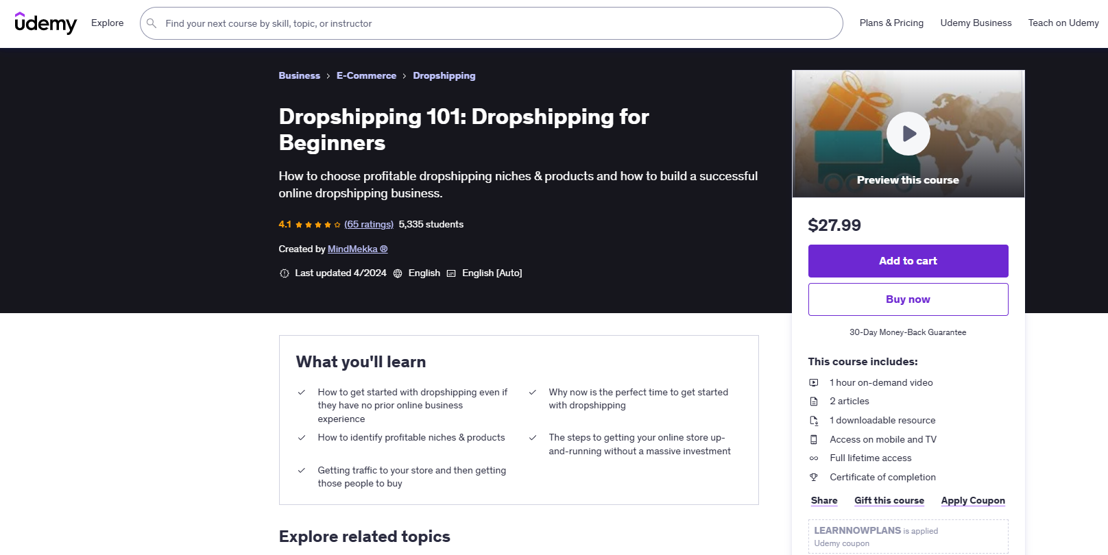 Dropshipping 101 Udemy course