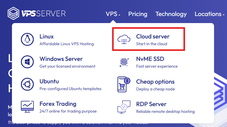 لقطة شاشة لكوبون استضافة VPSserver السحابية – الصفحة الرئيسية
