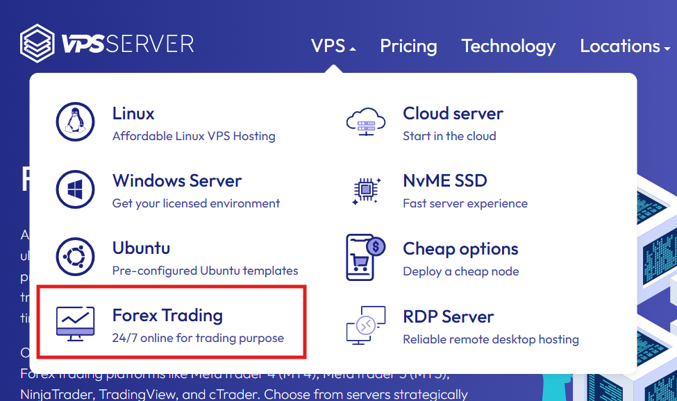 VPSserver Forex VPS coupon order page screenshot