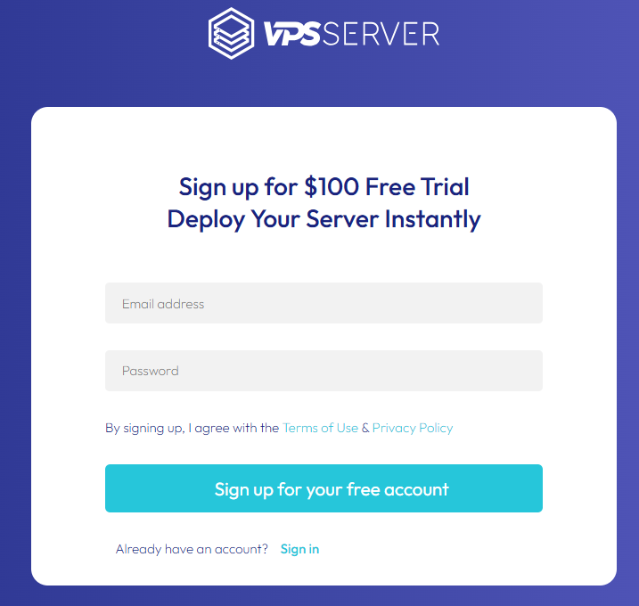 صفحة تسجيل دخول حساب VPSserver لنظام Windows VPS