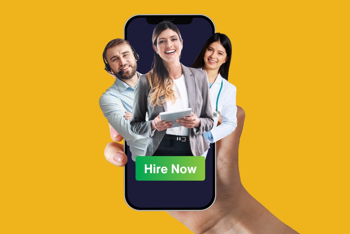 3 Freelancers are displayed on the screen of a mobile phone.