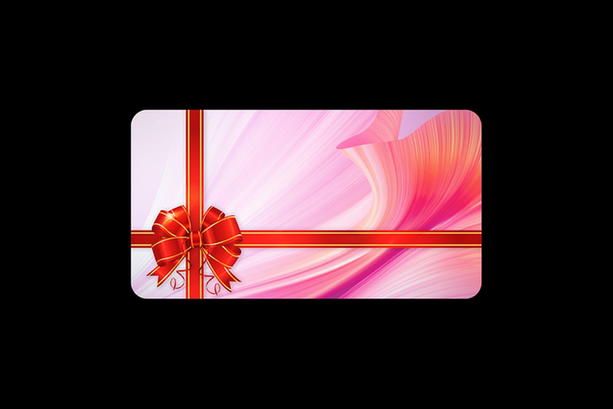 A gift card wrapped with a ribbon.