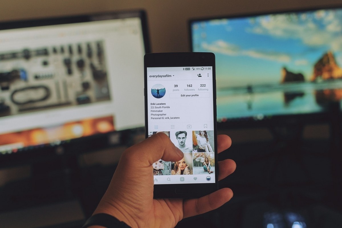 A person viewing their social media profile.