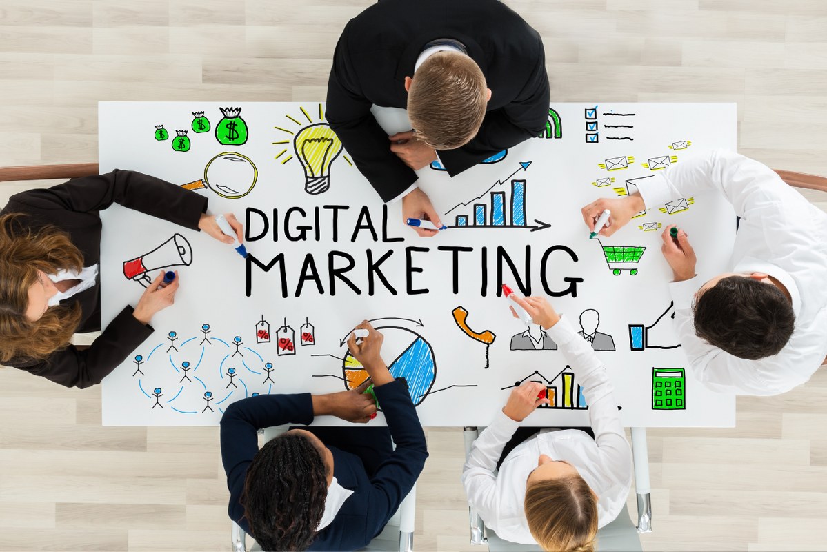 A poster that illustrates digital marketing concepts.