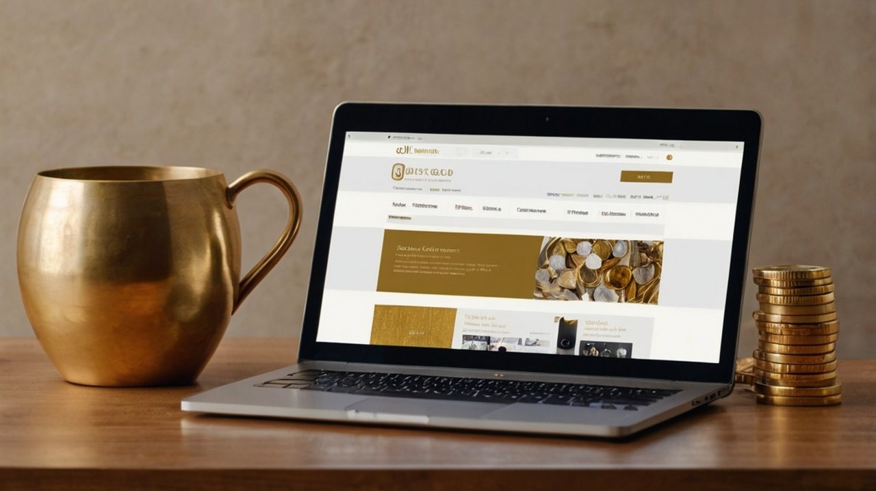 A website where gold coins are sold shown on a laptop.