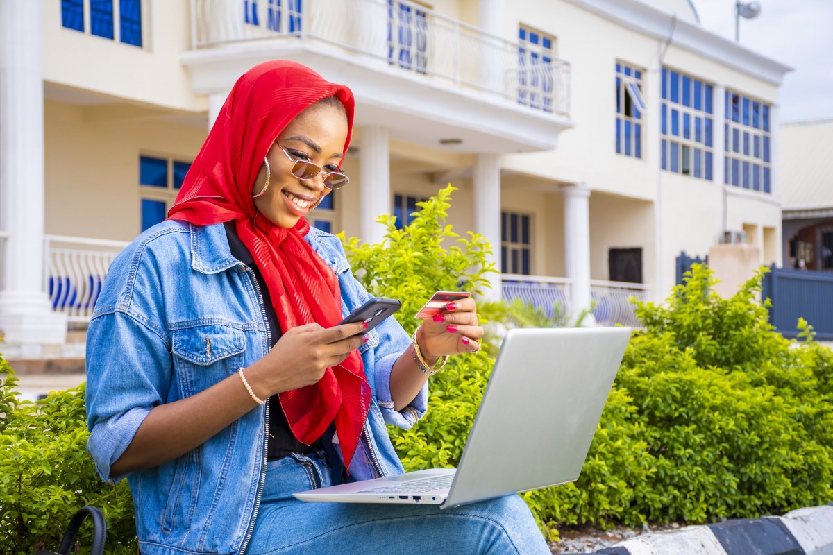 A woman making an online purchase.