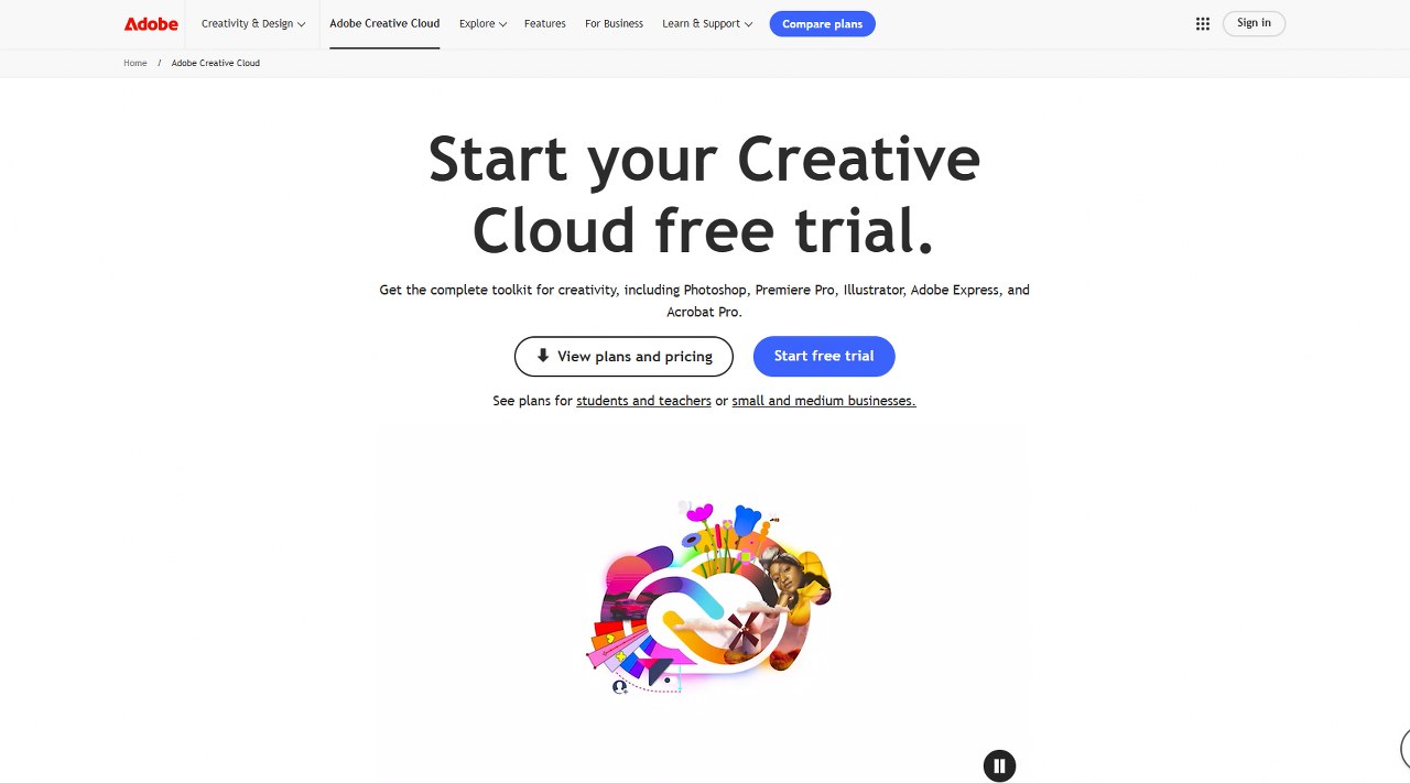 Adobe Creative Cloud homepage.