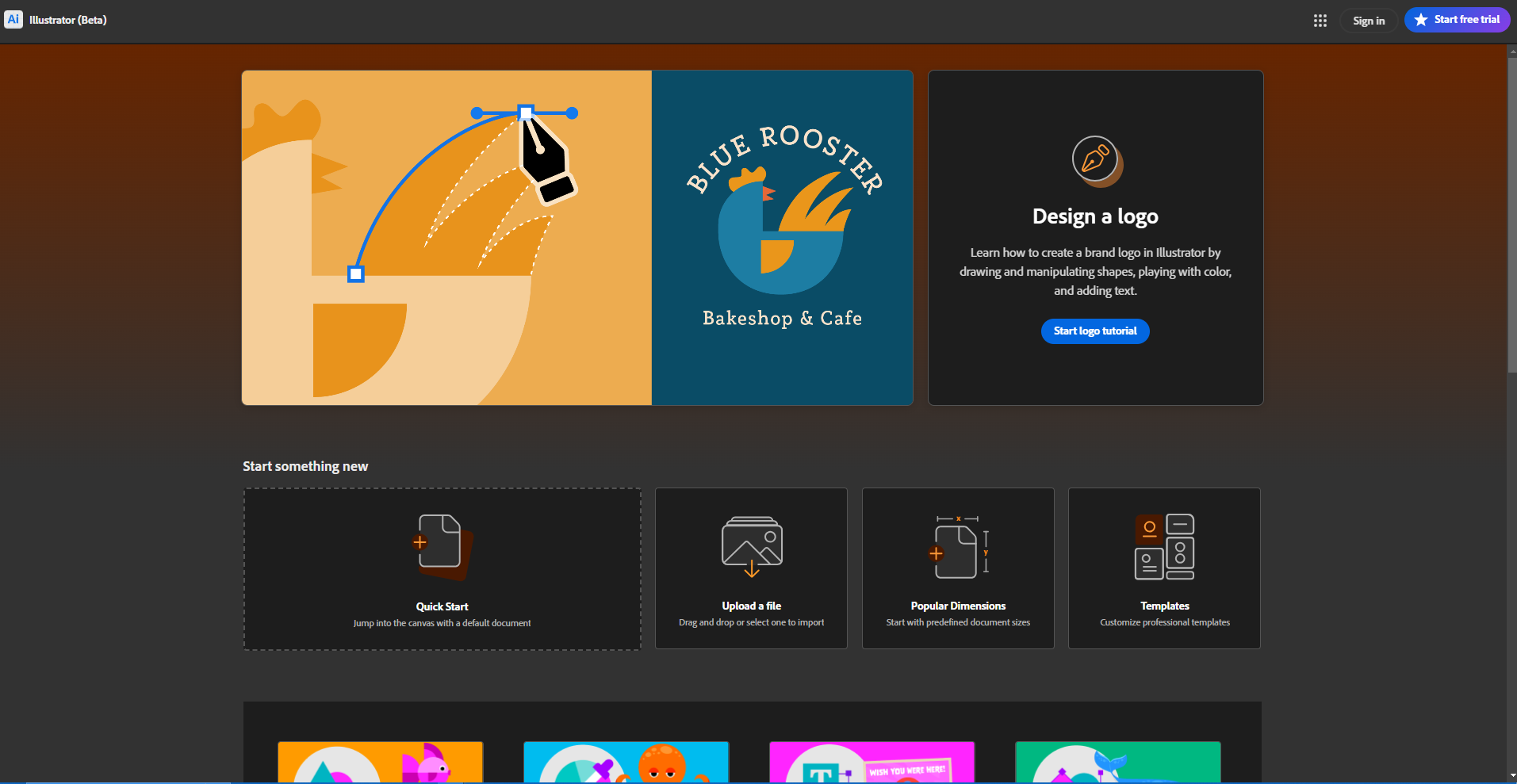 Adobe Illustrator website homepage.
