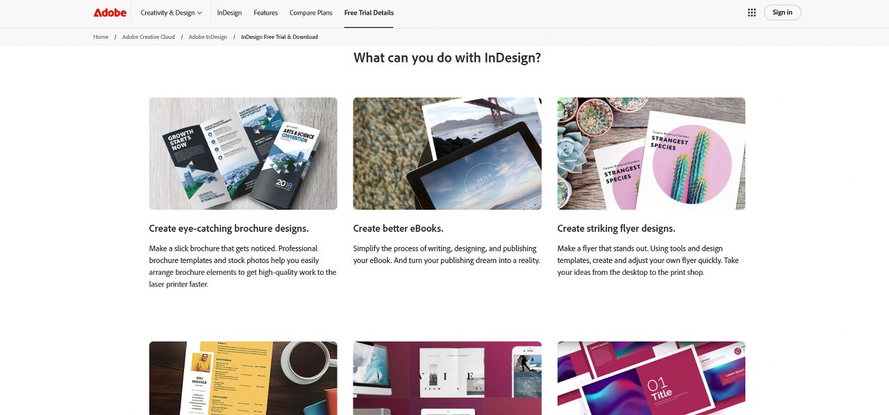 Adobe InDesign website homepage.